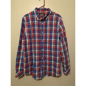 Straight Faded Blue Red Long Sleeve Button Down Shirt Size Medium